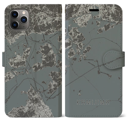 【上島（愛媛県）】地図柄iPhoneケース（手帳タイプ）モノトーン・iPhone 11 Pro Max 用