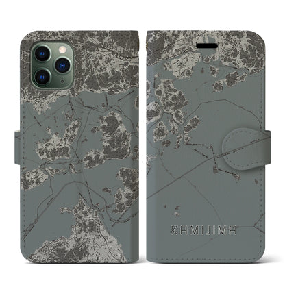 【上島（愛媛県）】地図柄iPhoneケース（手帳タイプ）モノトーン・iPhone 11 Pro 用