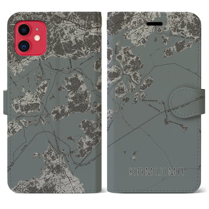 【上島（愛媛県）】地図柄iPhoneケース（手帳タイプ）モノトーン・iPhone 11 用