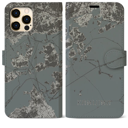 【上島（愛媛県）】地図柄iPhoneケース（手帳タイプ）モノトーン・iPhone 12 Pro Max 用