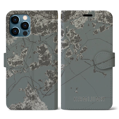 【上島（愛媛県）】地図柄iPhoneケース（手帳タイプ）モノトーン・iPhone 12 / 12 Pro 用