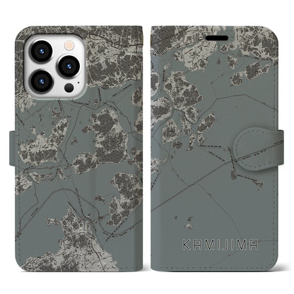 【上島（愛媛県）】地図柄iPhoneケース（手帳タイプ）モノトーン・iPhone 13 Pro 用