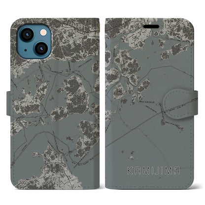 【上島（愛媛県）】地図柄iPhoneケース（手帳タイプ）モノトーン・iPhone 13 用