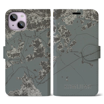 【上島（愛媛県）】地図柄iPhoneケース（手帳タイプ）モノトーン・iPhone 14 用