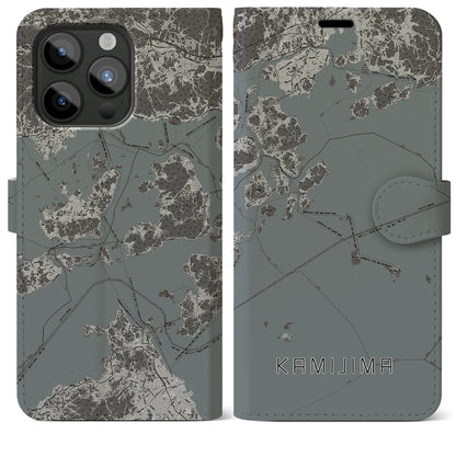 【上島（愛媛県）】地図柄iPhoneケース（手帳タイプ）モノトーン・iPhone 15 Pro Max 用