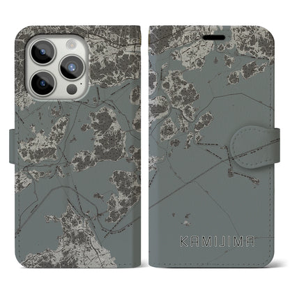 【上島（愛媛県）】地図柄iPhoneケース（手帳タイプ）モノトーン・iPhone 15 Pro 用