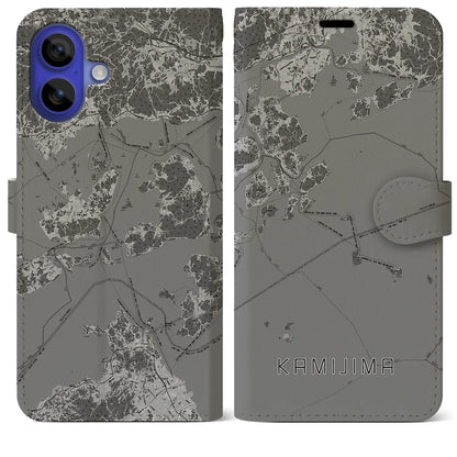 【上島（愛媛県）】地図柄iPhoneケース（手帳タイプ）モノトーン・iPhone 16 Pro Max 用