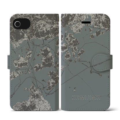 【上島（愛媛県）】地図柄iPhoneケース（手帳タイプ）モノトーン・iPhone SE（第3 / 第2世代） / 8 / 7 / 6s / 6 用