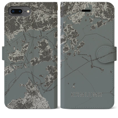 【上島（愛媛県）】地図柄iPhoneケース（手帳タイプ）モノトーン・iPhone 8Plus /7Plus / 6sPlus / 6Plus 用