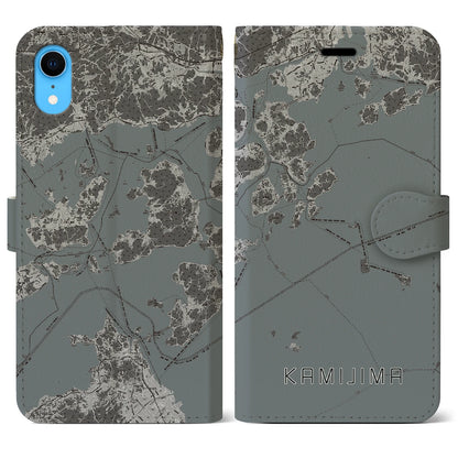 【上島（愛媛県）】地図柄iPhoneケース（手帳タイプ）モノトーン・iPhone XR 用