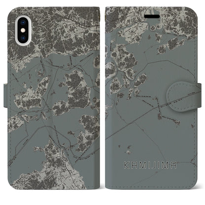 【上島（愛媛県）】地図柄iPhoneケース（手帳タイプ）モノトーン・iPhone XS Max 用