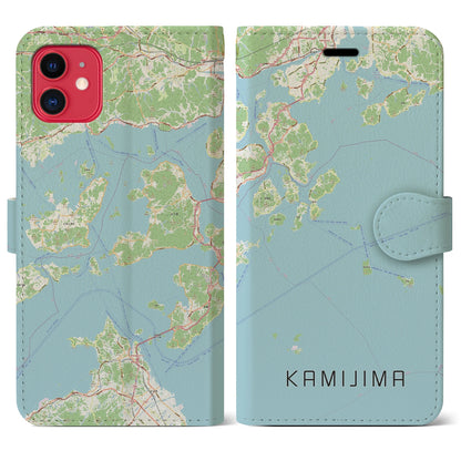 【上島（愛媛県）】地図柄iPhoneケース（手帳タイプ）ナチュラル・iPhone 11 用