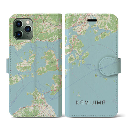 【上島（愛媛県）】地図柄iPhoneケース（手帳タイプ）ナチュラル・iPhone 11 Pro 用