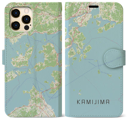 【上島（愛媛県）】地図柄iPhoneケース（手帳タイプ）ナチュラル・iPhone 12 Pro Max 用