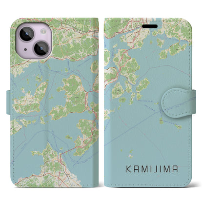 【上島（愛媛県）】地図柄iPhoneケース（手帳タイプ）ナチュラル・iPhone 14 用