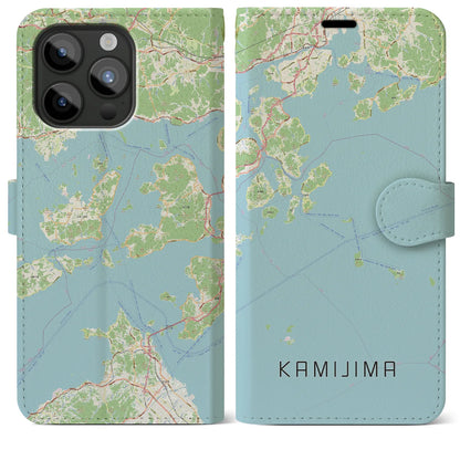 【上島（愛媛県）】地図柄iPhoneケース（手帳タイプ）ナチュラル・iPhone 15 Pro Max 用