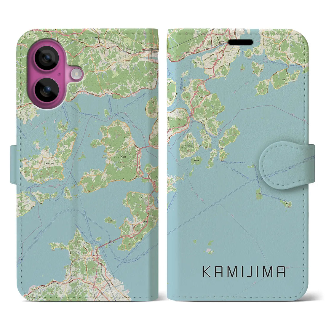 【上島（愛媛県）】地図柄iPhoneケース（手帳タイプ）ナチュラル・iPhone 16 Pro 用