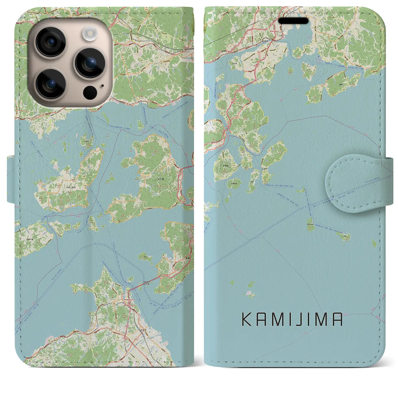 【上島（愛媛県）】地図柄iPhoneケース（手帳タイプ）ナチュラル・iPhone 16 Plus 用