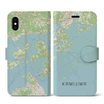 【上島（愛媛県）】地図柄iPhoneケース（手帳タイプ）ナチュラル・iPhone XS / X 用
