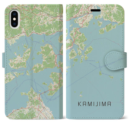 【上島（愛媛県）】地図柄iPhoneケース（手帳タイプ）ナチュラル・iPhone XS Max 用
