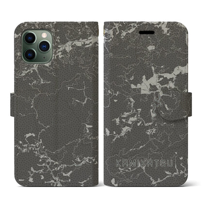 【上勝（徳島県）】地図柄iPhoneケース（手帳タイプ）モノトーン・iPhone 11 Pro 用