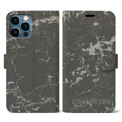 【上勝（徳島県）】地図柄iPhoneケース（手帳タイプ）モノトーン・iPhone 12 / 12 Pro 用