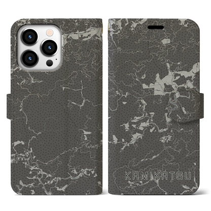 【上勝（徳島県）】地図柄iPhoneケース（手帳タイプ）モノトーン・iPhone 13 Pro 用