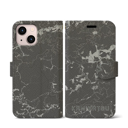 【上勝（徳島県）】地図柄iPhoneケース（手帳タイプ）モノトーン・iPhone 13 mini 用