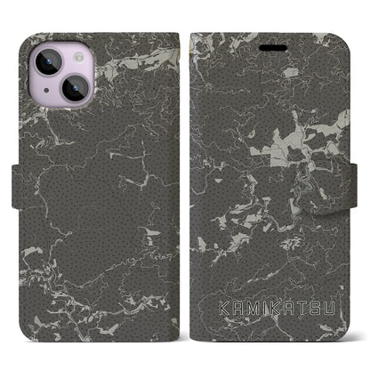 【上勝（徳島県）】地図柄iPhoneケース（手帳タイプ）モノトーン・iPhone 14 用