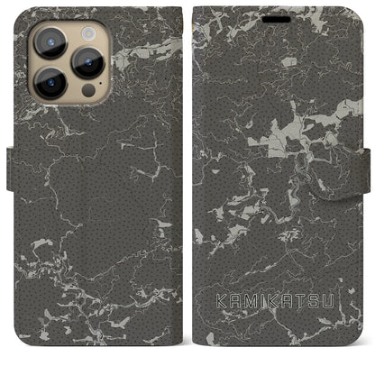 【上勝（徳島県）】地図柄iPhoneケース（手帳タイプ）モノトーン・iPhone 14 Pro Max 用