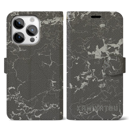 【上勝（徳島県）】地図柄iPhoneケース（手帳タイプ）モノトーン・iPhone 14 Pro 用