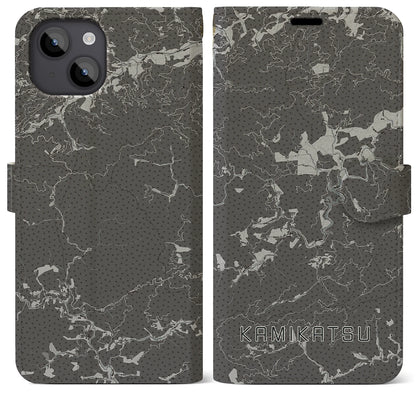 【上勝（徳島県）】地図柄iPhoneケース（手帳タイプ）モノトーン・iPhone 14 Plus 用