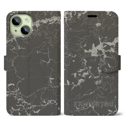 【上勝（徳島県）】地図柄iPhoneケース（手帳タイプ）モノトーン・iPhone 15 用