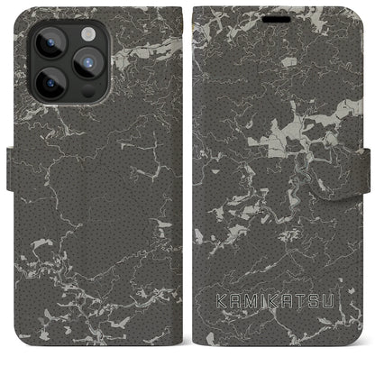 【上勝（徳島県）】地図柄iPhoneケース（手帳タイプ）モノトーン・iPhone 15 Pro Max 用