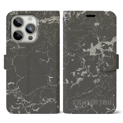 【上勝（徳島県）】地図柄iPhoneケース（手帳タイプ）モノトーン・iPhone 15 Pro 用