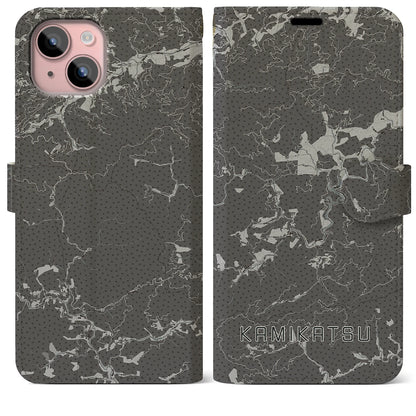 【上勝（徳島県）】地図柄iPhoneケース（手帳タイプ）モノトーン・iPhone 15 Plus 用