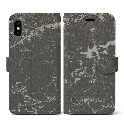 【上勝（徳島県）】地図柄iPhoneケース（手帳タイプ）モノトーン・iPhone XS / X 用