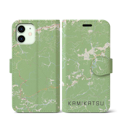 【上勝（徳島県）】地図柄iPhoneケース（手帳タイプ）ナチュラル・iPhone 12 mini 用