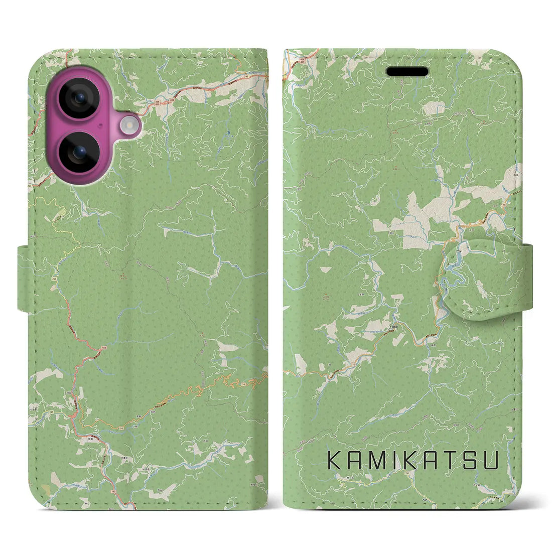 【上勝（徳島県）】地図柄iPhoneケース（手帳タイプ）ナチュラル・iPhone 16 Pro 用