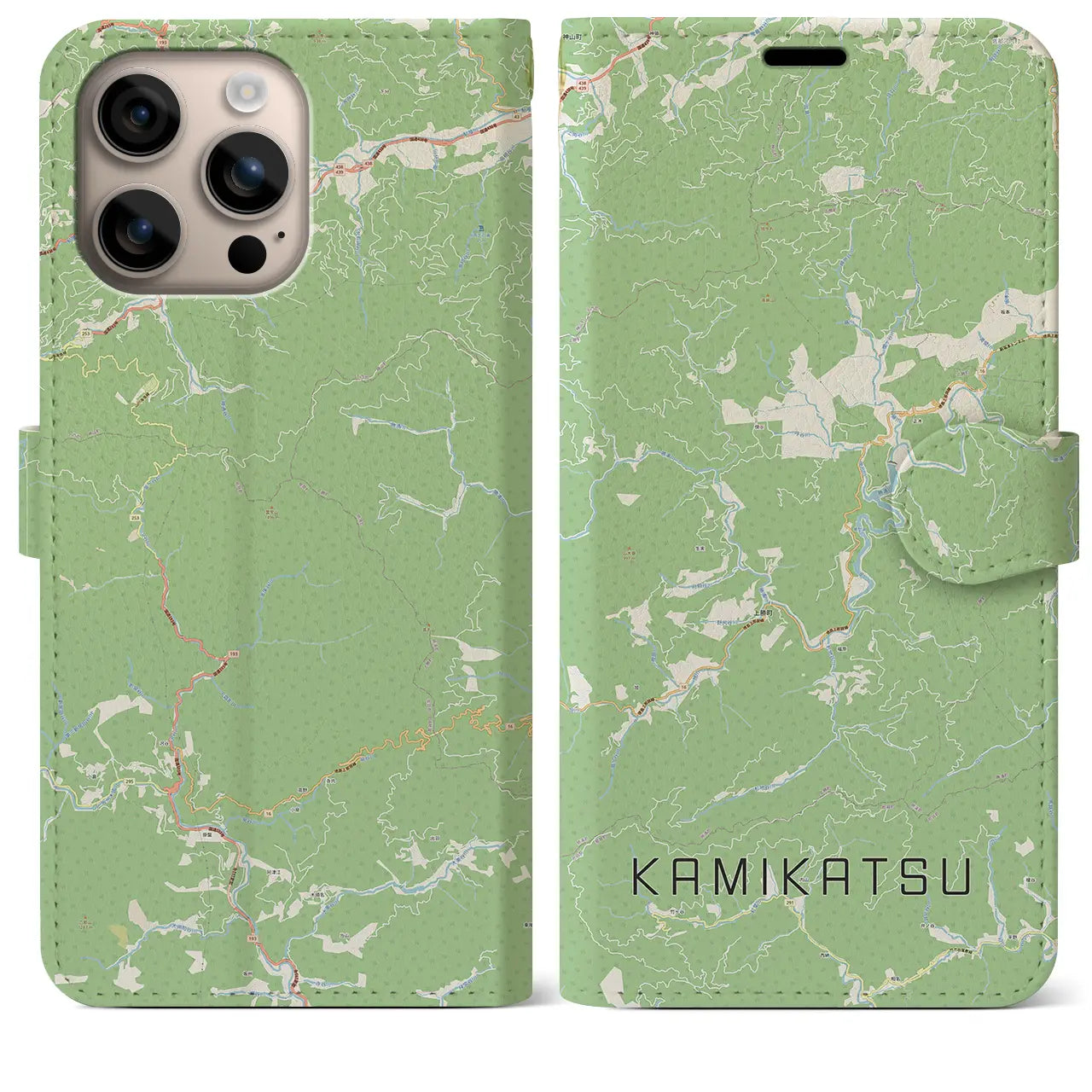 【上勝（徳島県）】地図柄iPhoneケース（手帳タイプ）ナチュラル・iPhone 16 Plus 用