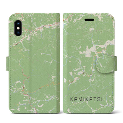 【上勝（徳島県）】地図柄iPhoneケース（手帳タイプ）ナチュラル・iPhone XS / X 用