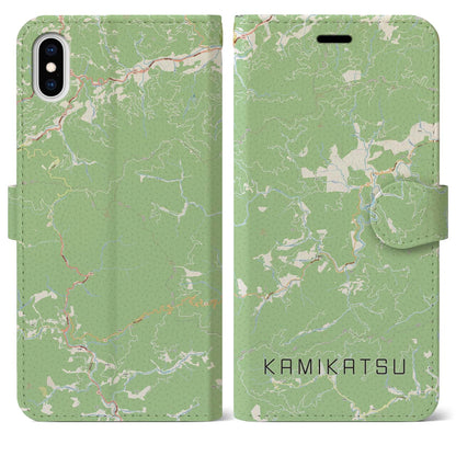 【上勝（徳島県）】地図柄iPhoneケース（手帳タイプ）ナチュラル・iPhone XS Max 用