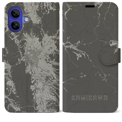 【上川（北海道）】地図柄iPhoneケース（手帳タイプ）モノトーン・iPhone 16 Pro Max 用