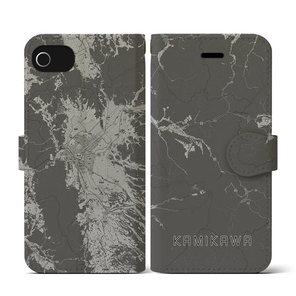 【上川（北海道）】地図柄iPhoneケース（手帳タイプ）モノトーン・iPhone SE（第3 / 第2世代） / 8 / 7 / 6s / 6 用