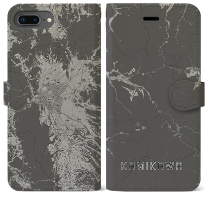 【上川（北海道）】地図柄iPhoneケース（手帳タイプ）モノトーン・iPhone 8Plus /7Plus / 6sPlus / 6Plus 用