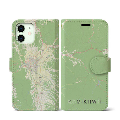 【上川（北海道）】地図柄iPhoneケース（手帳タイプ）ナチュラル・iPhone 12 mini 用