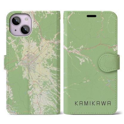 【上川（北海道）】地図柄iPhoneケース（手帳タイプ）ナチュラル・iPhone 14 用
