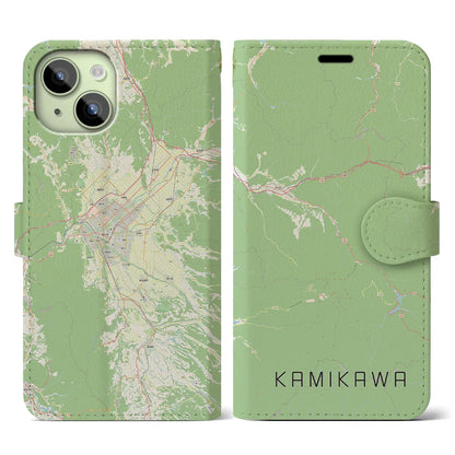 【上川（北海道）】地図柄iPhoneケース（手帳タイプ）ナチュラル・iPhone 15 用