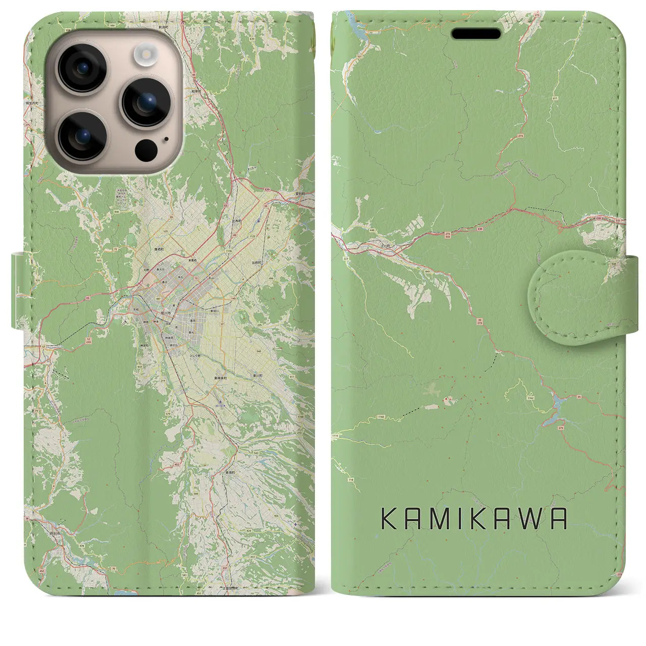 【上川（北海道）】地図柄iPhoneケース（手帳タイプ）ナチュラル・iPhone 16 Plus 用