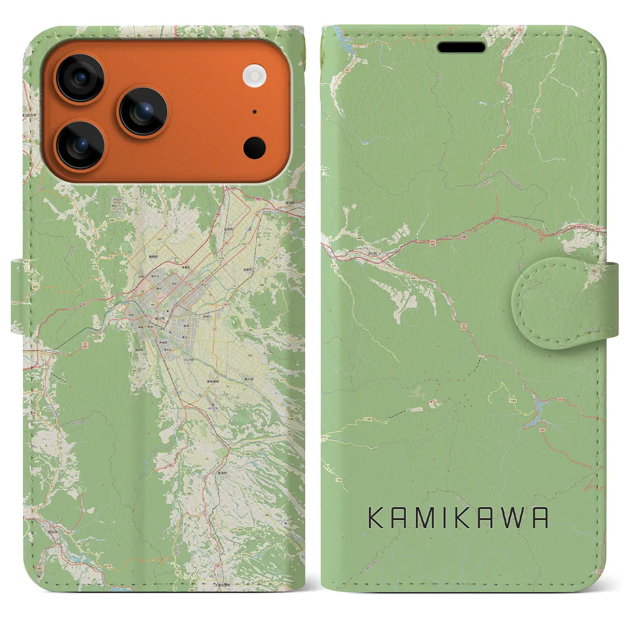 【上川（北海道）】地図柄iPhoneケース（手帳タイプ）